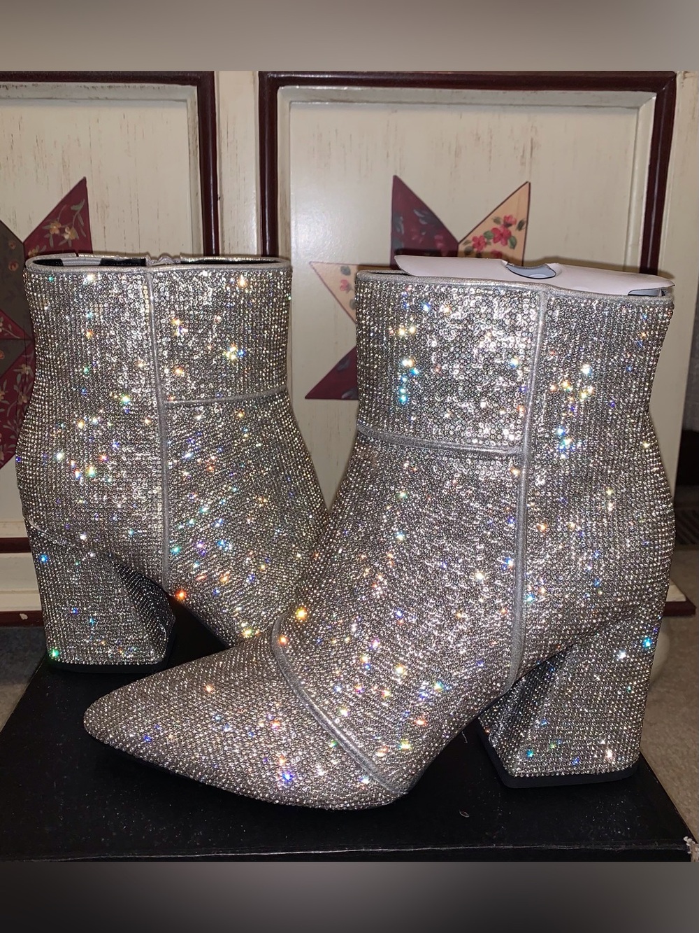 NEW Silver  Embellished Pointed-Toe Ankle Boots